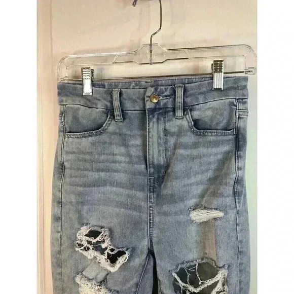 American Eagle Next Level Stretch 360 High Rise Blue Jegging Destroyed 4 Short - Picture 4 of 10